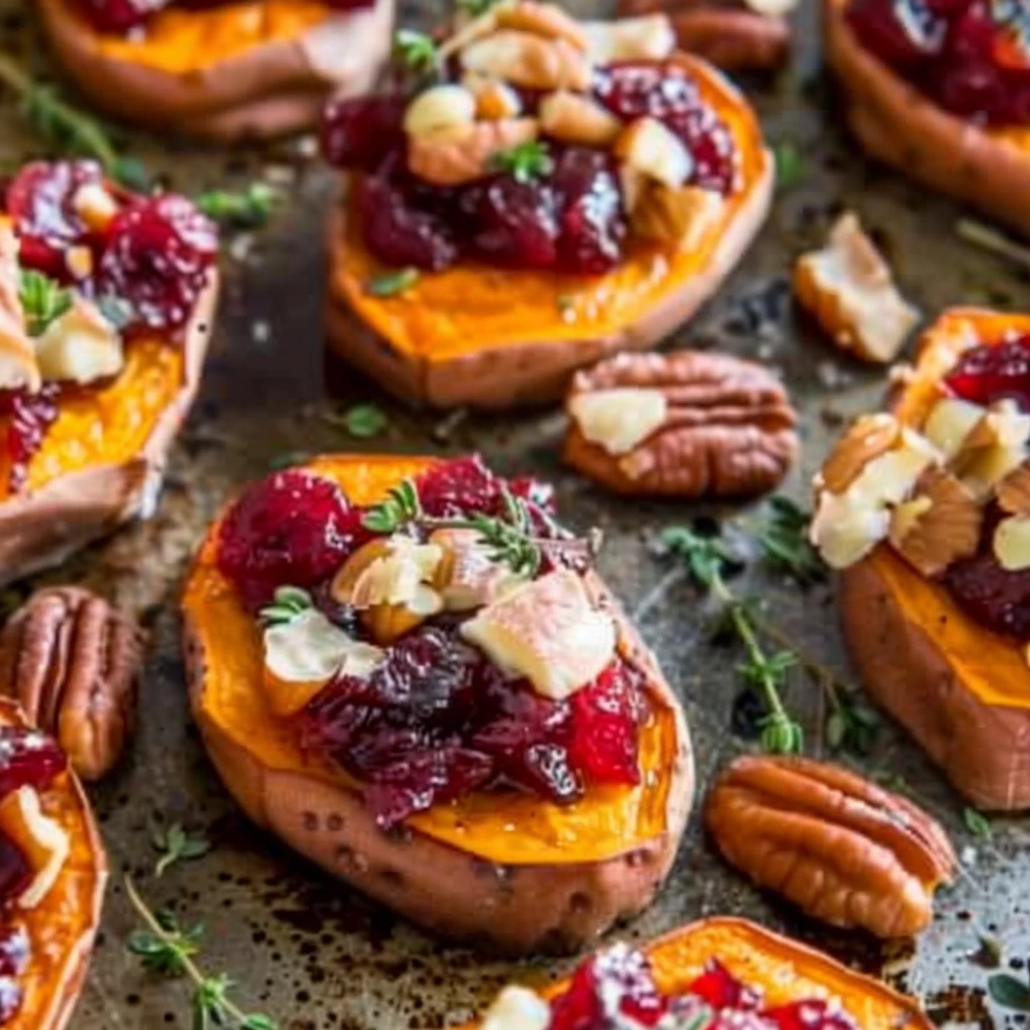 Healthy Sweet Potato Rounds with Brie & Cranberry Recipe - Recipe Image