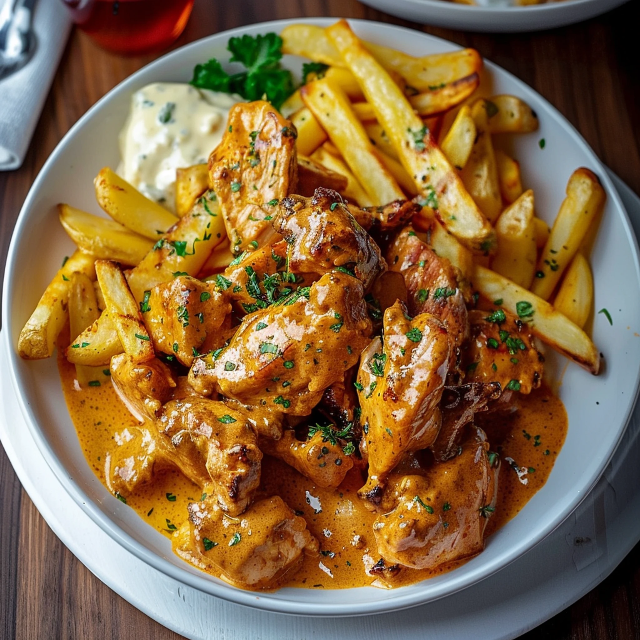 Creamy Garlic Butter Chicken with Crispy Golden Fries - Recipe Image