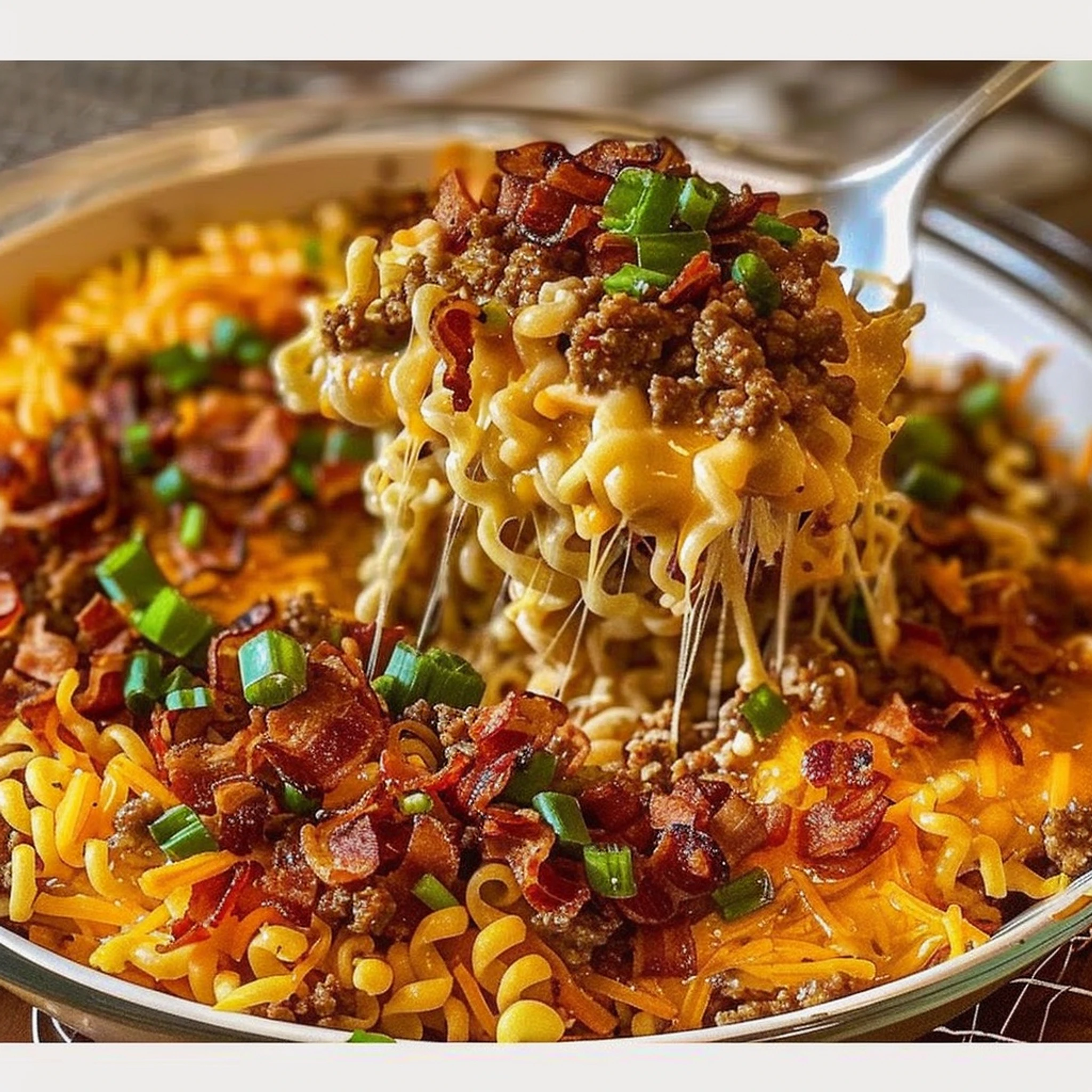 BBQ Bacon Cheeseburger Ramen Bake in 40 Minutes - Recipe Image