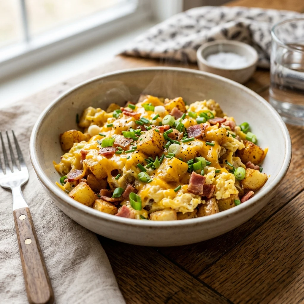 Cheesy Potato Egg Scramble for the Ultimate Breakfast 🍳🥔 - Recipe Image