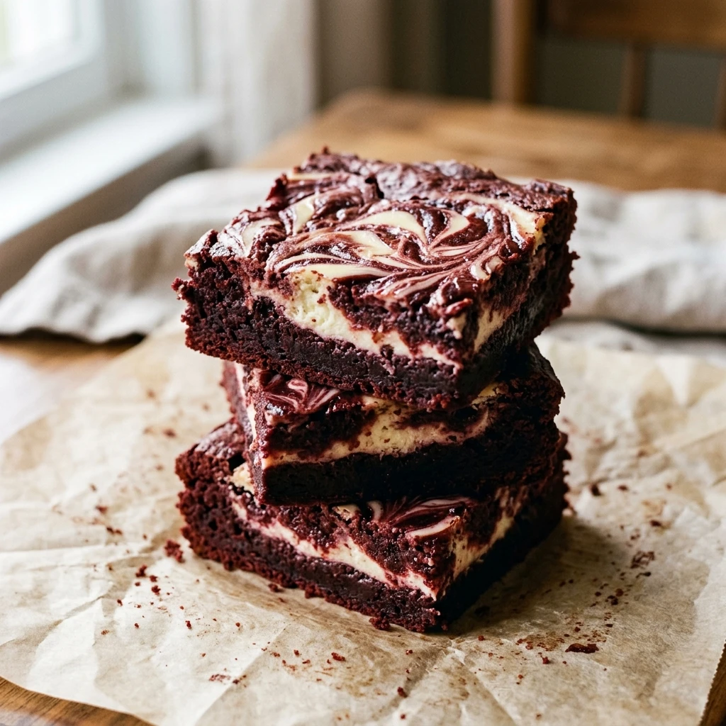 Classic Red Velvet Brownies with Creamy Cheesecake Swirl ❤️🍫 - Recipe Image
