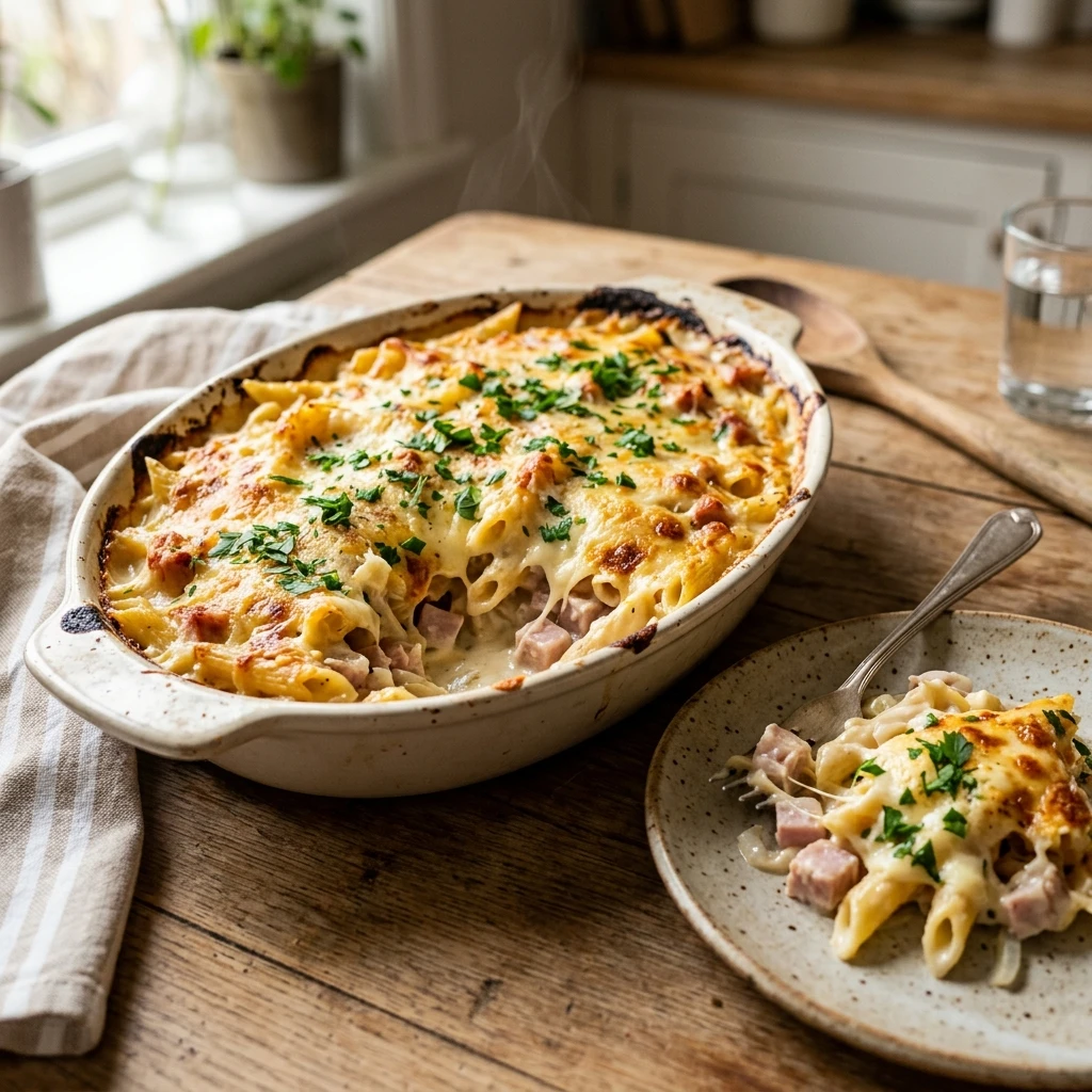 Cremiger Nudelauflauf mit Schinken – Einfach & So Käseig - Recipe Image